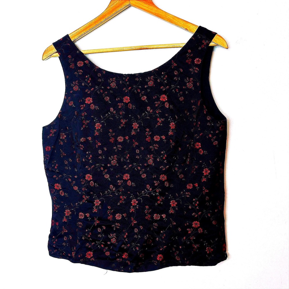 Ann Taylor Silk Blend Floral‎ Vest Sleeveless Top Womens Size 12 Black Red